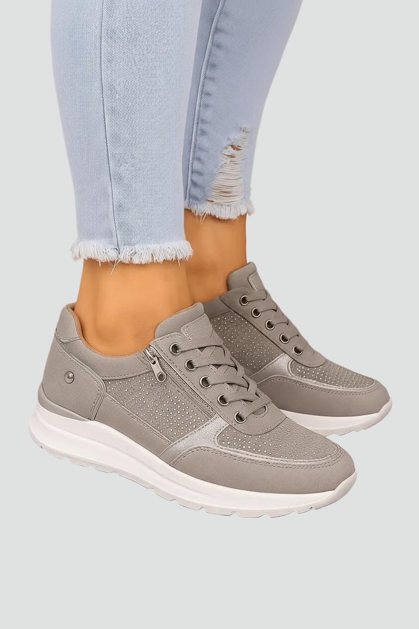 Women's Orthopedic Mesh Panel Zip-Up Platform Sneakers