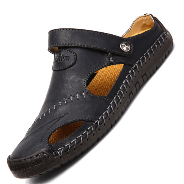 Men's Orthopedic Leather Mesh Panel Adjustable Strap Sandals