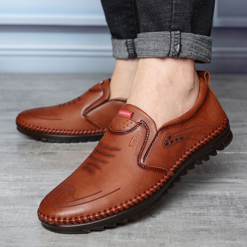Men’s Slip-On Loafers with Contrast Stitching and Perforated Detail