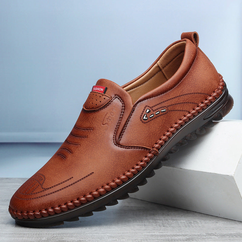 Men’s Slip-On Loafers with Contrast Stitching and Perforated Detail