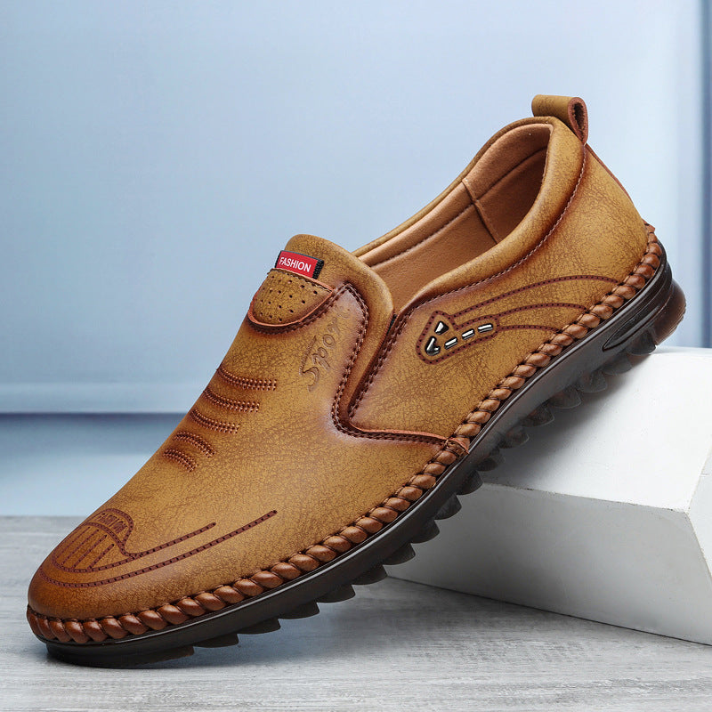 Men’s Slip-On Loafers with Contrast Stitching and Perforated Detail
