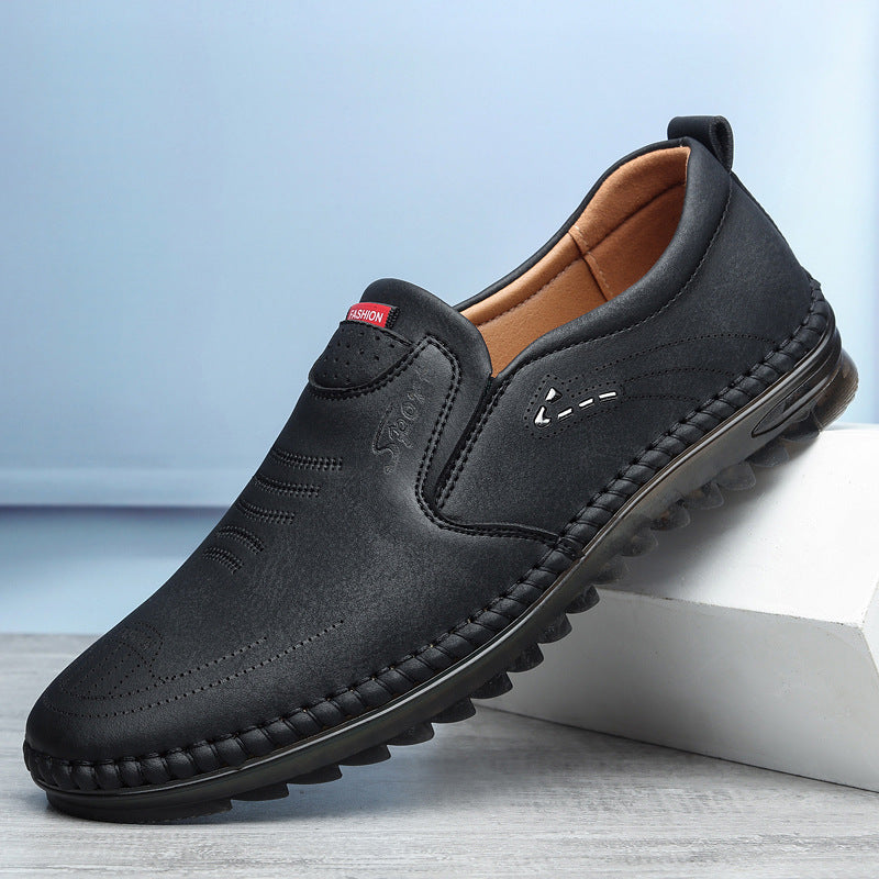 Men’s Slip-On Loafers with Contrast Stitching and Perforated Detail
