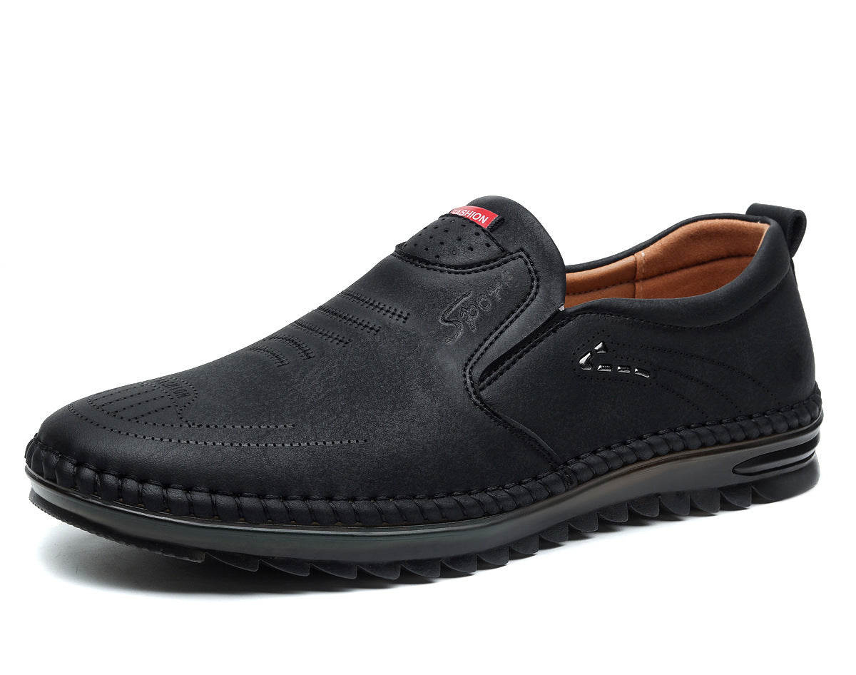Men’s Slip-On Loafers with Contrast Stitching and Perforated Detail