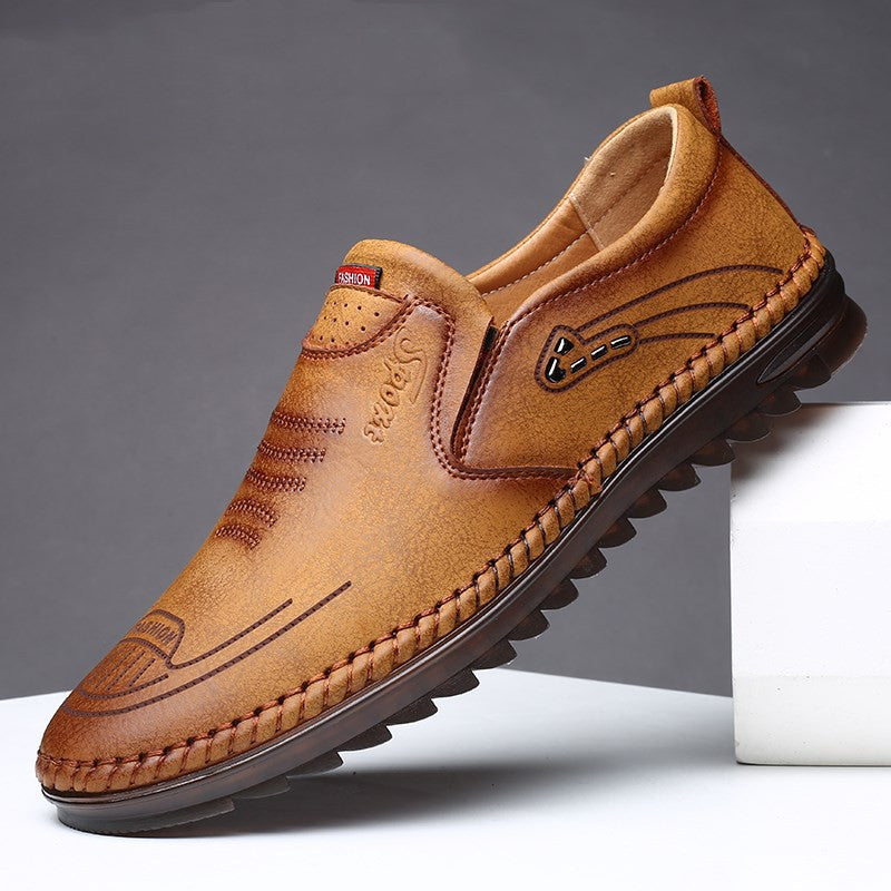 Men’s Slip-On Loafers with Contrast Stitching and Perforated Detail