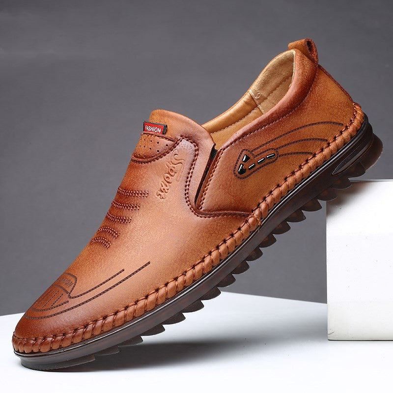 Men’s Slip-On Loafers with Contrast Stitching and Perforated Detail