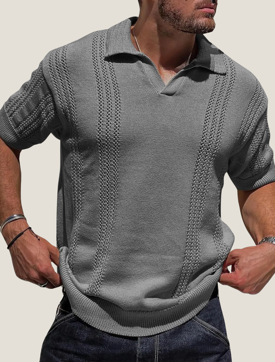 Men's Textured Knit Polo Short Sleeve Pullover