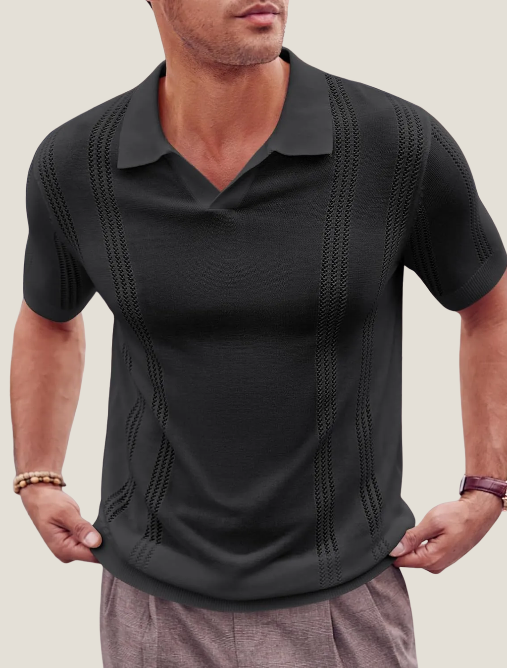 Men's Textured Knit Polo Short Sleeve Pullover