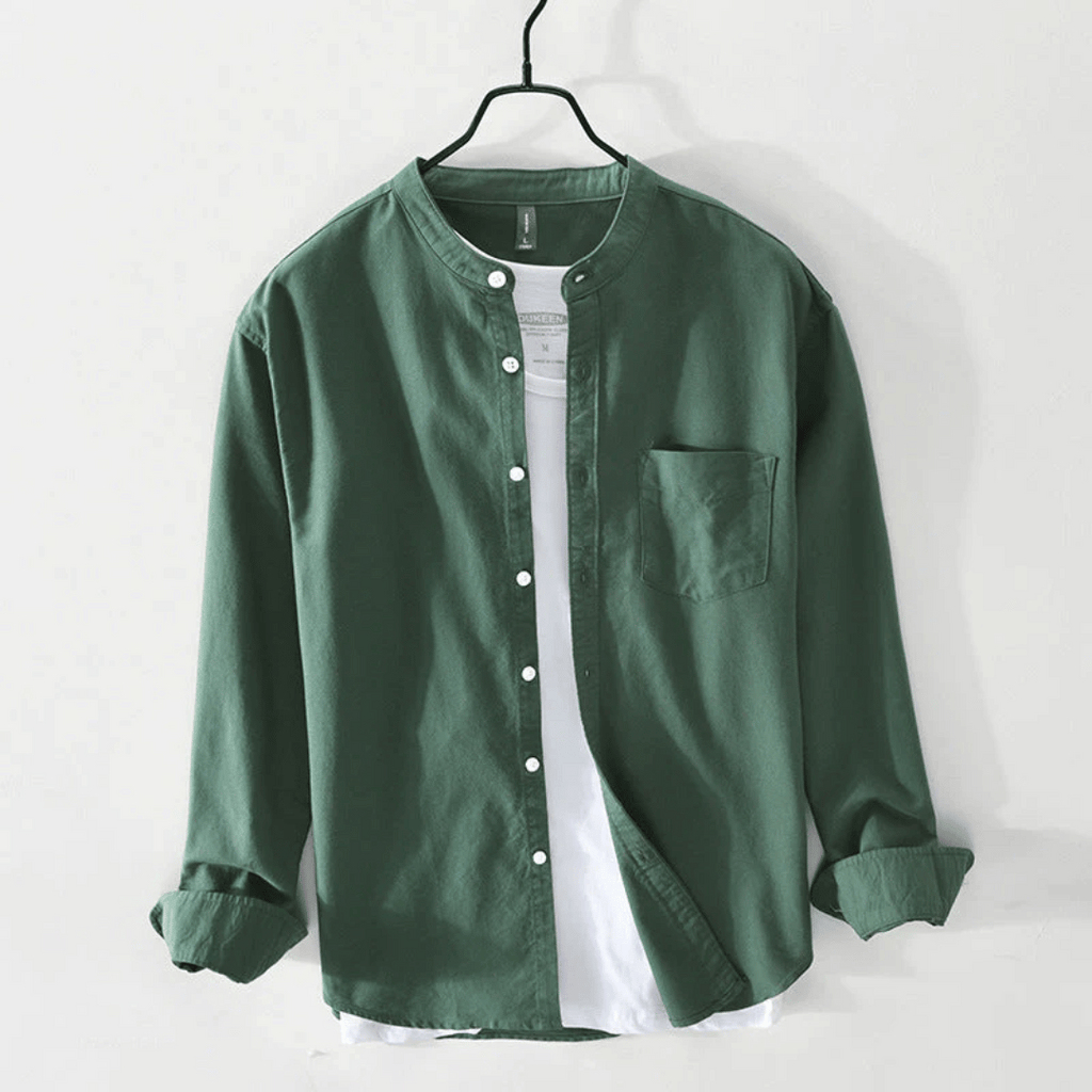 Men's Band Collar Long Sleeve Button Front Shirt