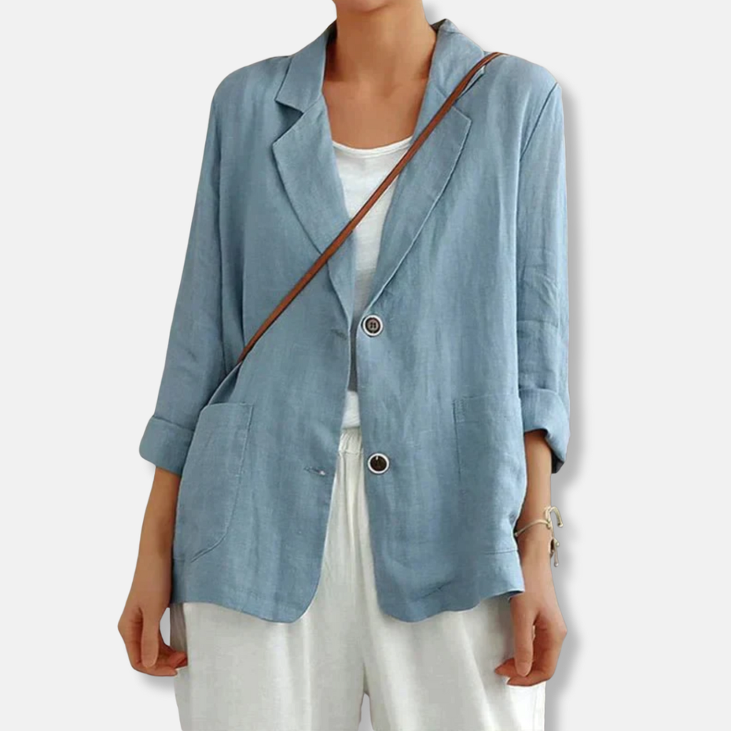 Women's Relaxed Fit Linen Blazer with Notched Lapel