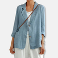Women's Relaxed Fit Linen Blazer with Notched Lapel