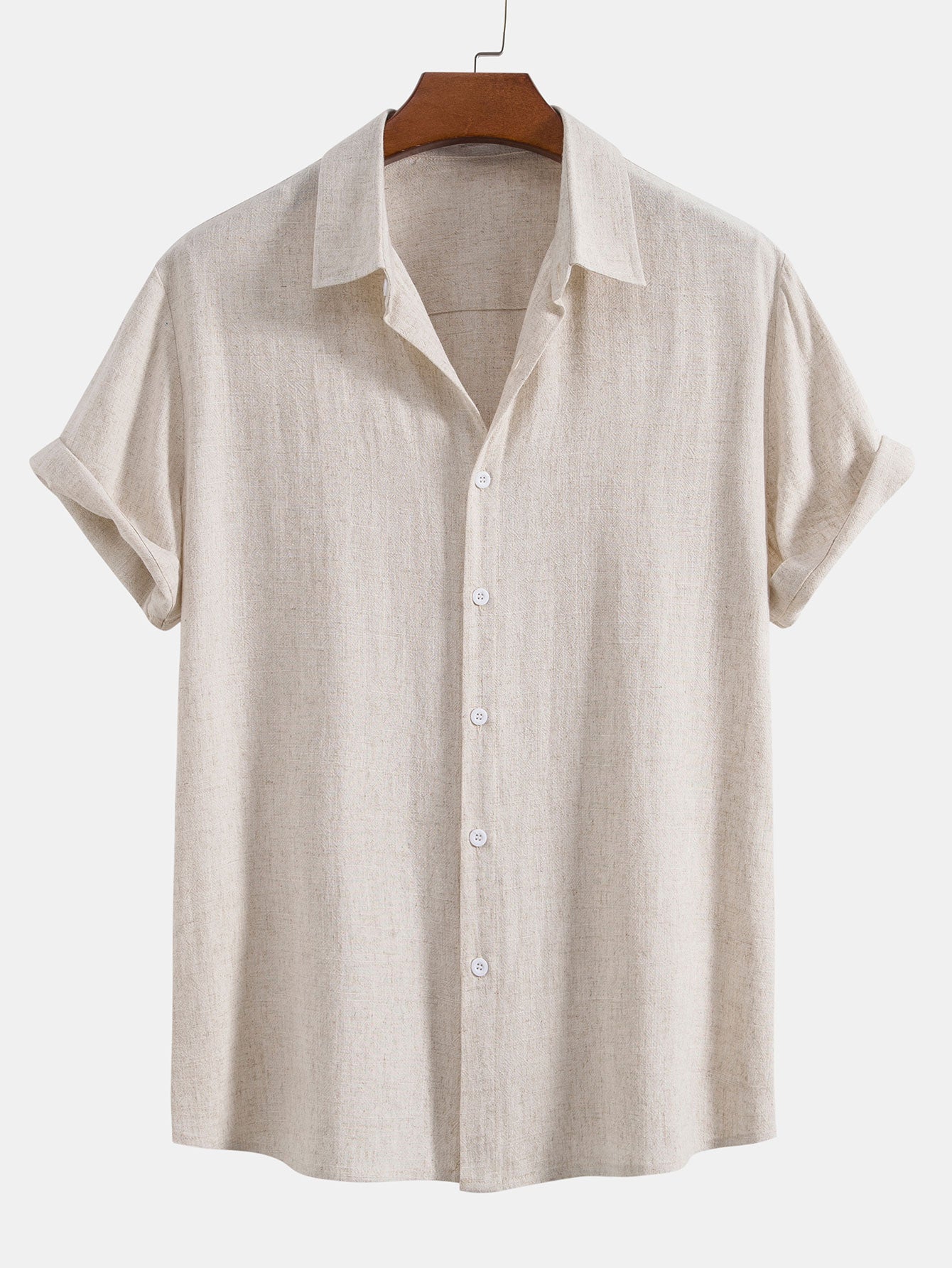 Men's Linen Two Piece Set - Short Sleeve Button-Up Shirt and Drawstring Pants