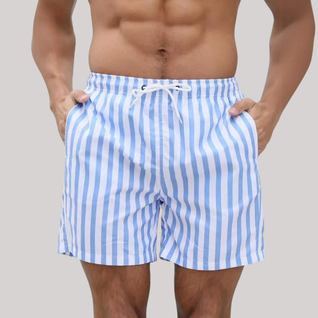 Men's Striped Drawstring Swim Trunks