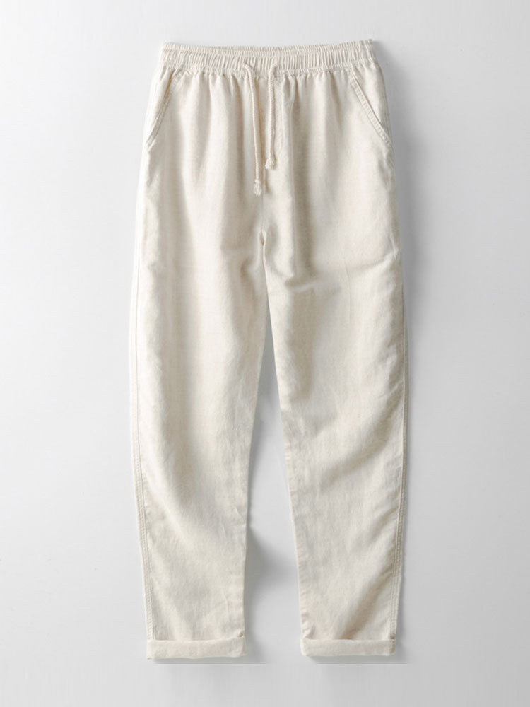 Men's Linen Two Piece Set - Short Sleeve Button-Up Shirt and Drawstring Pants