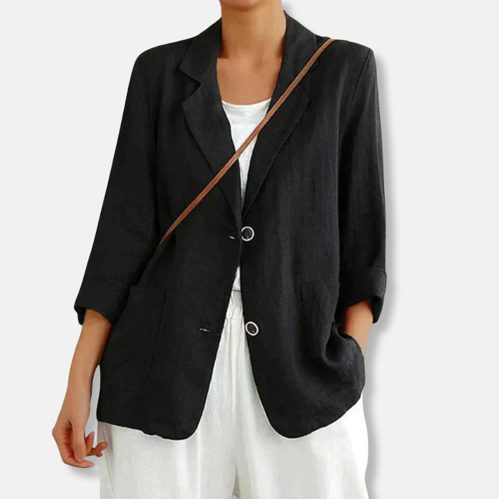 Women's Relaxed Fit Linen Blazer with Notched Lapel