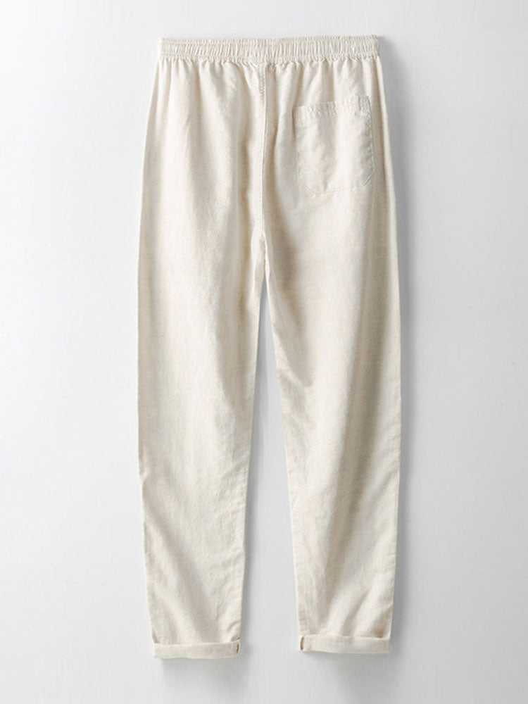 Men's Linen Two Piece Set - Short Sleeve Button-Up Shirt and Drawstring Pants