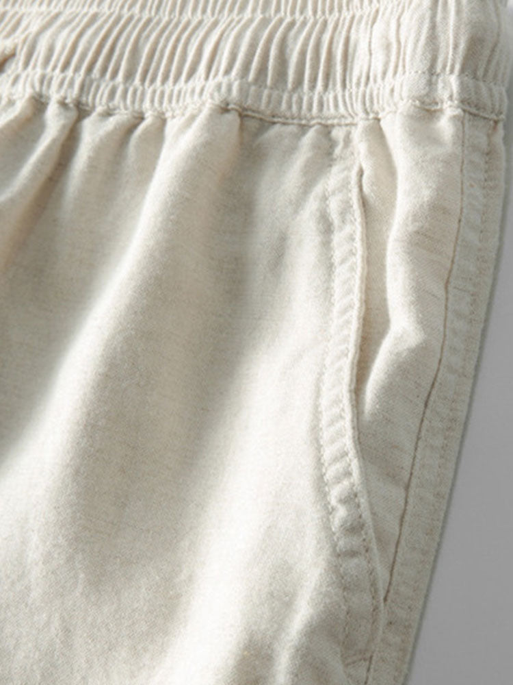 Men's Linen Two Piece Set - Short Sleeve Button-Up Shirt and Drawstring Pants