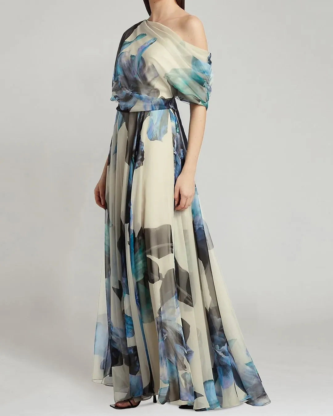 Women's Asymmetrical Print Chiffon Maxi Dress