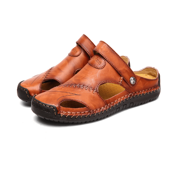 Men's Orthopedic Leather Mesh Panel Adjustable Strap Sandals