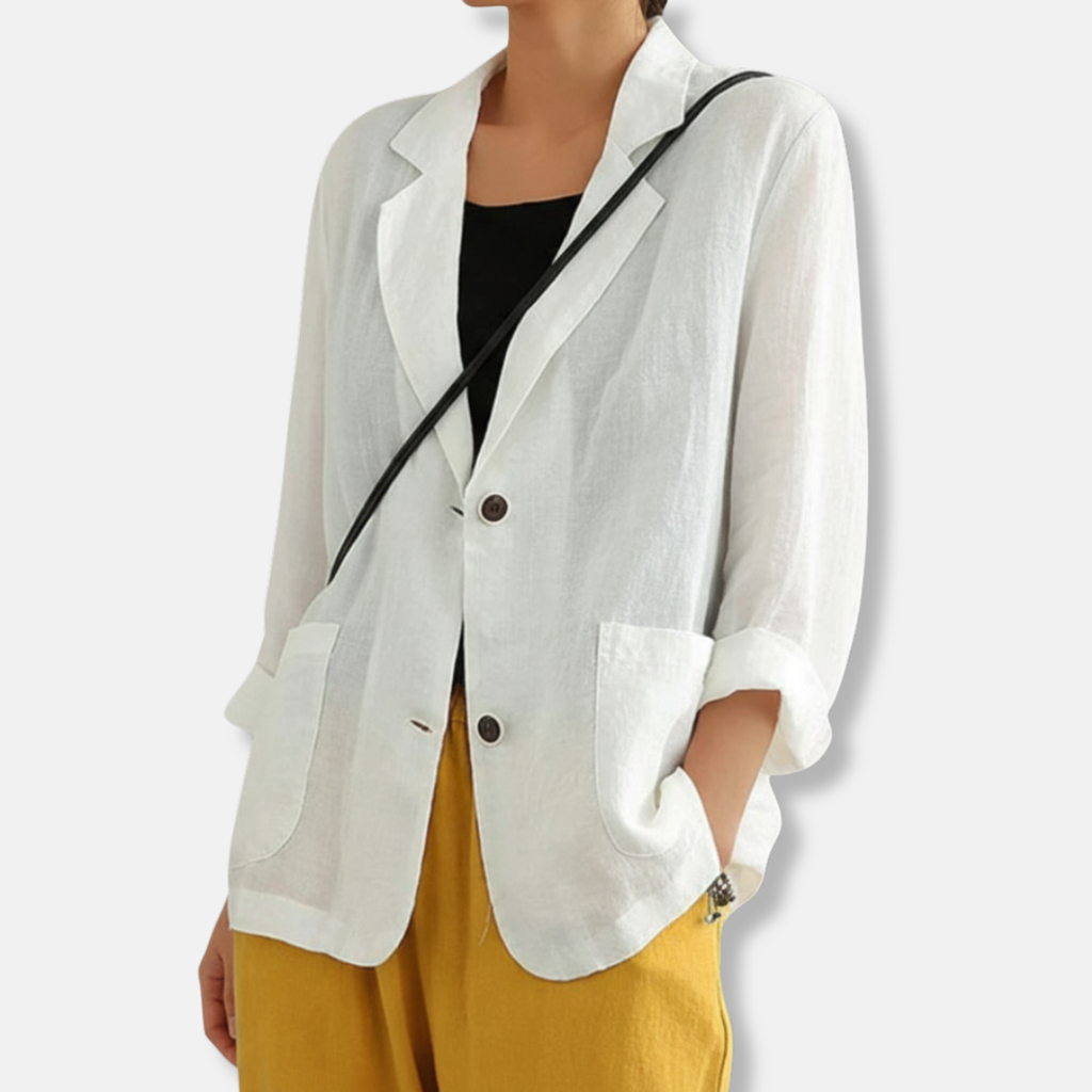 Women's Relaxed Fit Linen Blazer with Notched Lapel