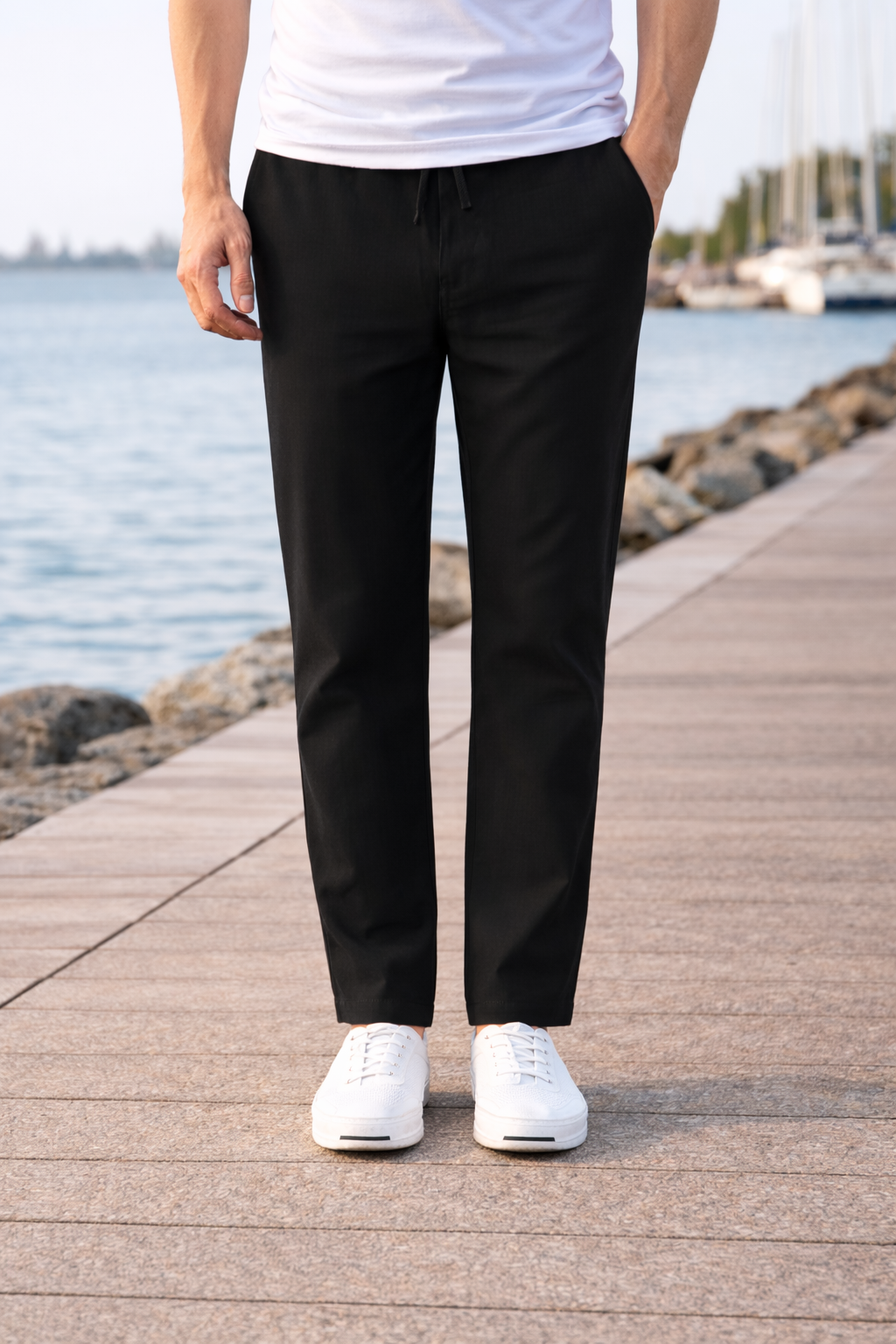 Men's Linen Drawstring Straight Leg Casual Trousers