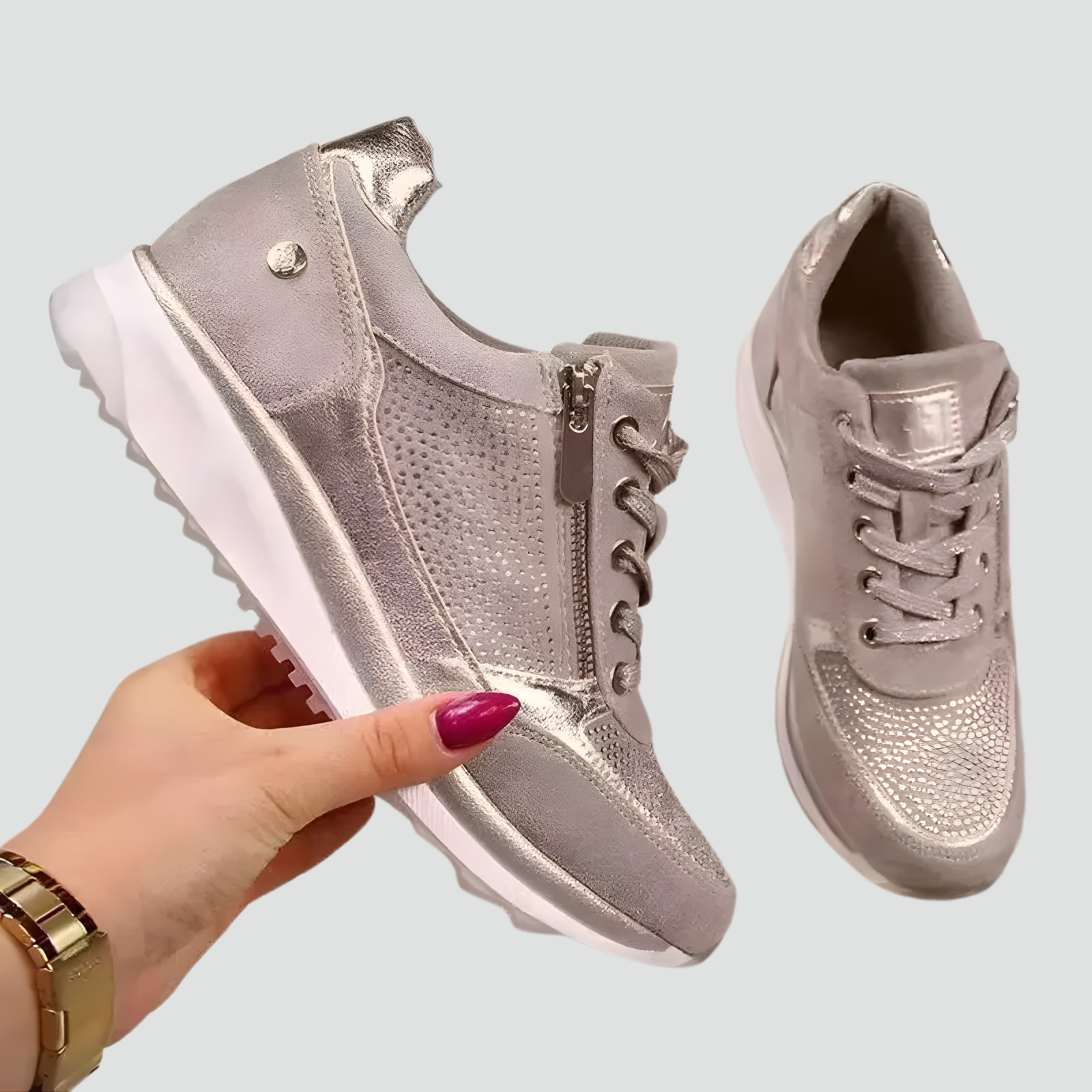 Women's Orthopedic Mesh Panel Zip-Up Platform Sneakers