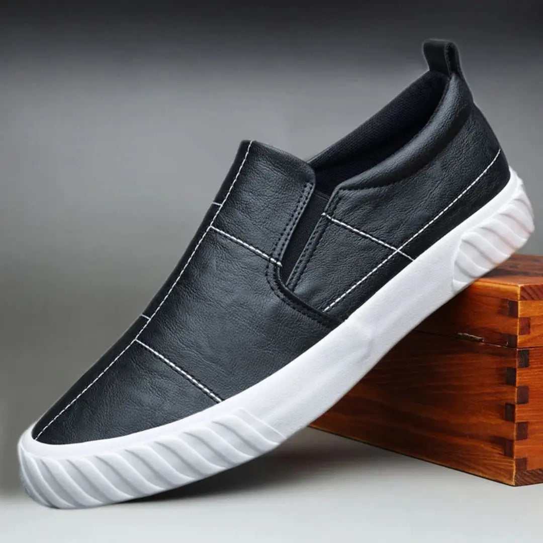 Men's Leather Slip-On Loafers with Contrast Stitching