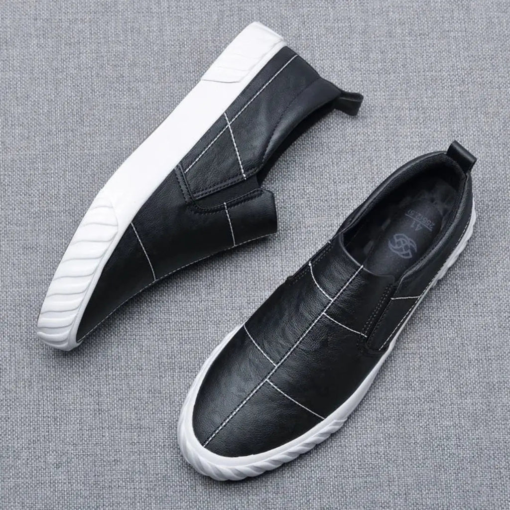 Men's Leather Slip-On Loafers with Contrast Stitching