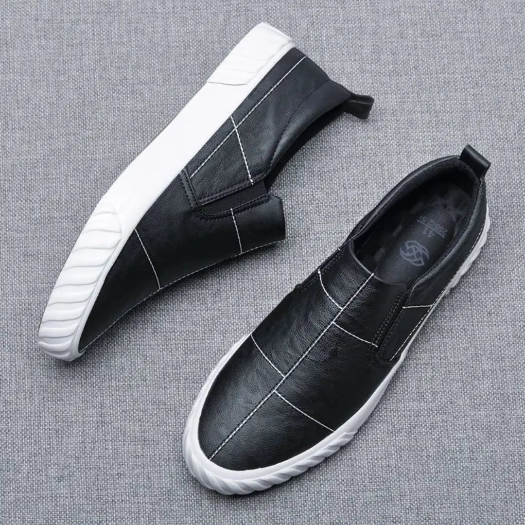 Men's Leather Slip-On Loafers with Contrast Stitching