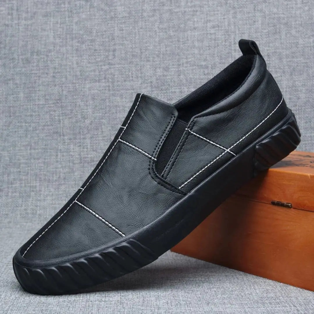 Men's Leather Slip-On Loafers with Contrast Stitching