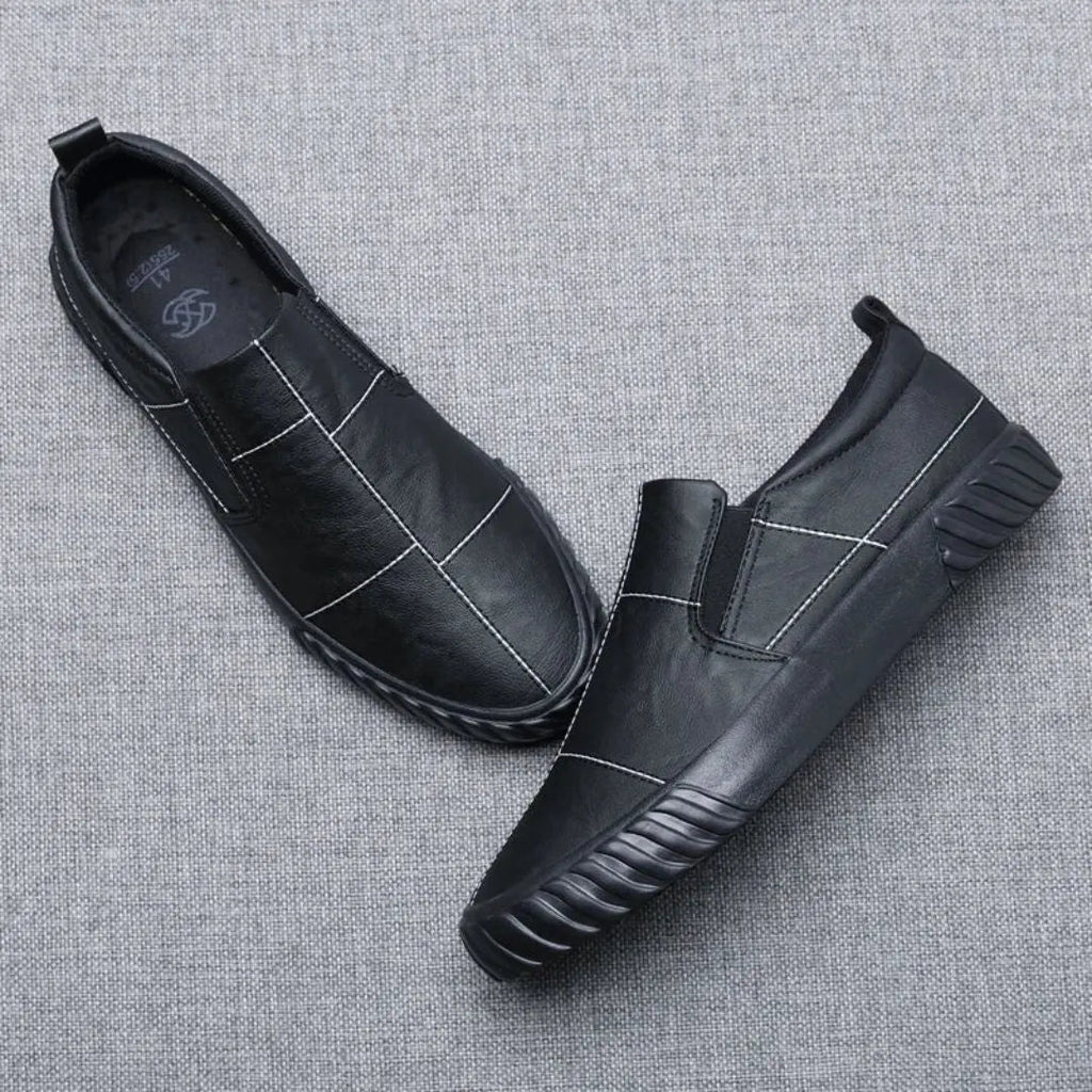 Men's Leather Slip-On Loafers with Contrast Stitching