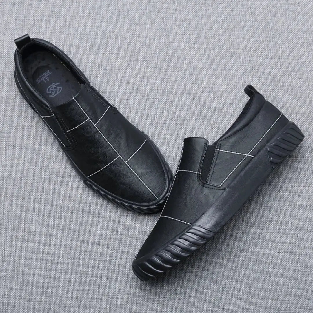 Men's Leather Slip-On Loafers with Contrast Stitching