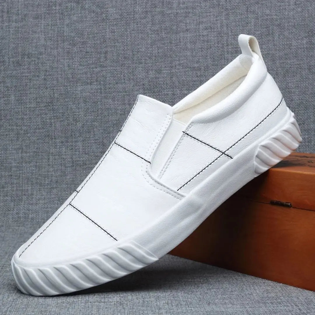Men's Leather Slip-On Loafers with Contrast Stitching
