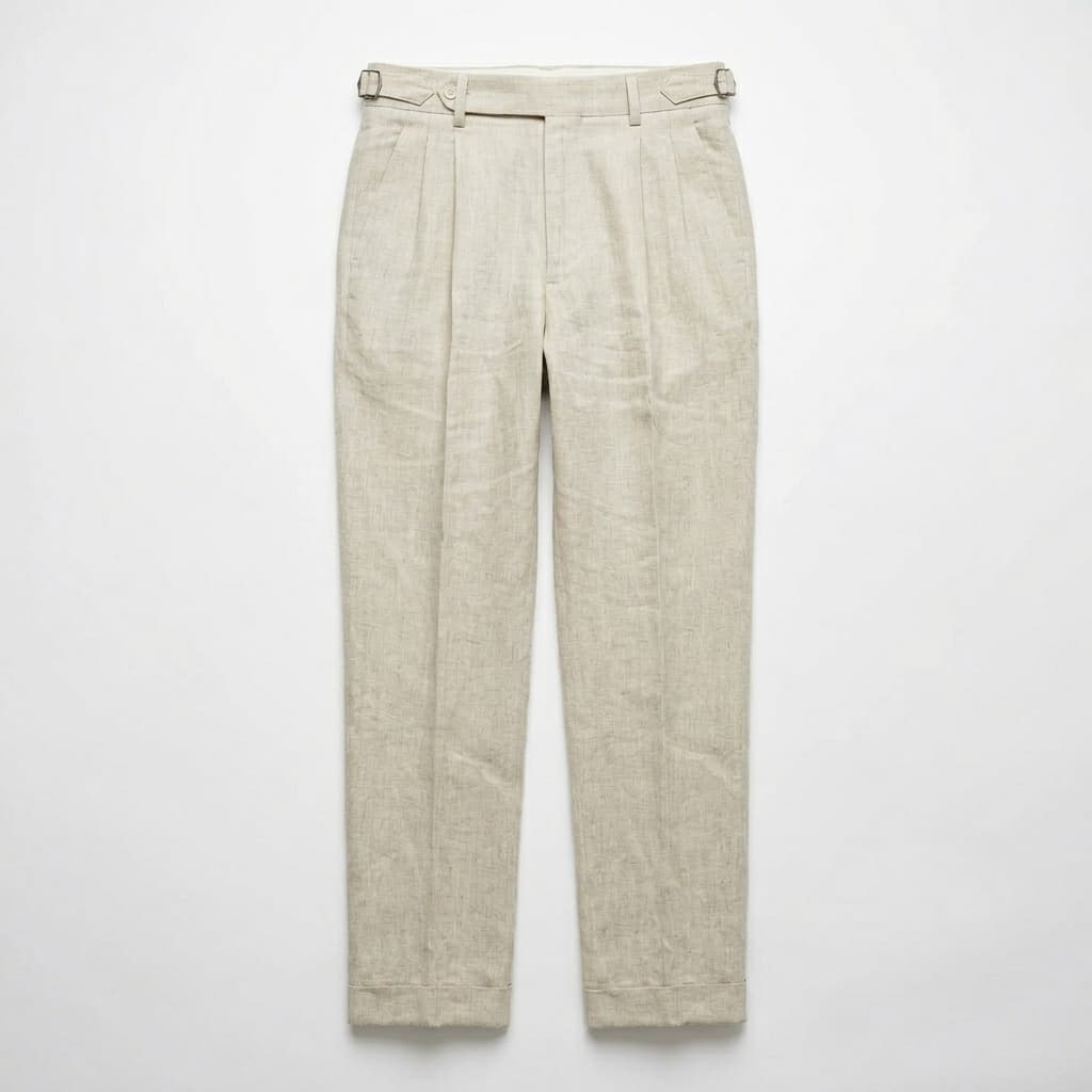 Men's Linen Double Pleat Side Buckle Turn-Up Cuff Trousers