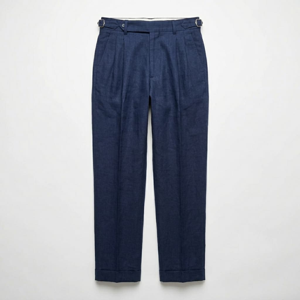 Men's Linen Double Pleat Side Buckle Turn-Up Cuff Trousers
