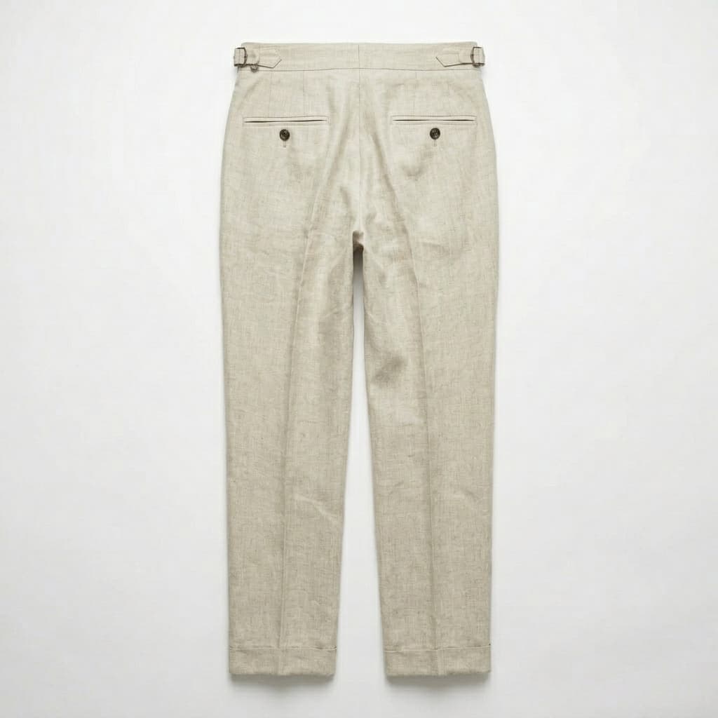 Men's Linen Double Pleat Side Buckle Turn-Up Cuff Trousers