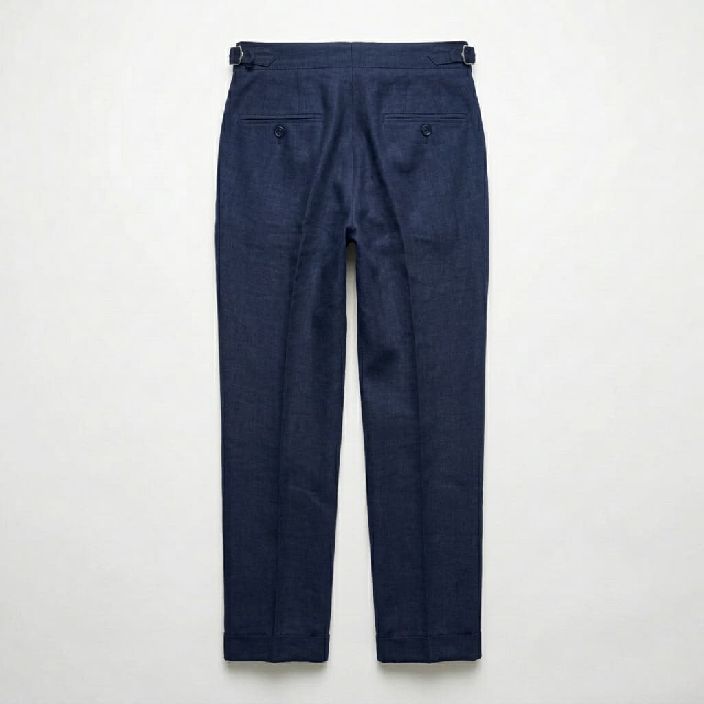 Men's Linen Double Pleat Side Buckle Turn-Up Cuff Trousers