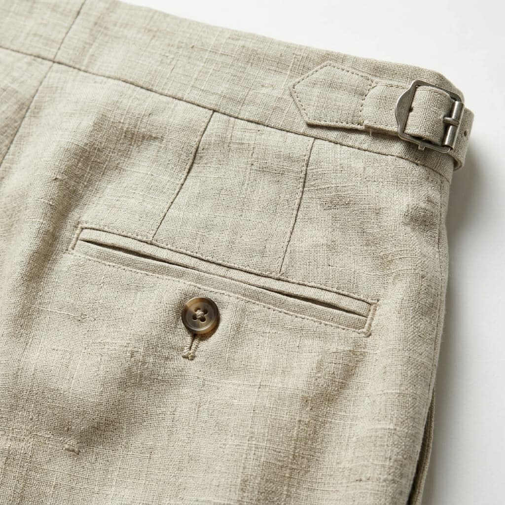 Men's Linen Double Pleat Side Buckle Turn-Up Cuff Trousers