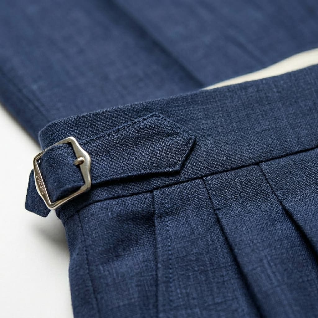 Men's Linen Double Pleat Side Buckle Turn-Up Cuff Trousers