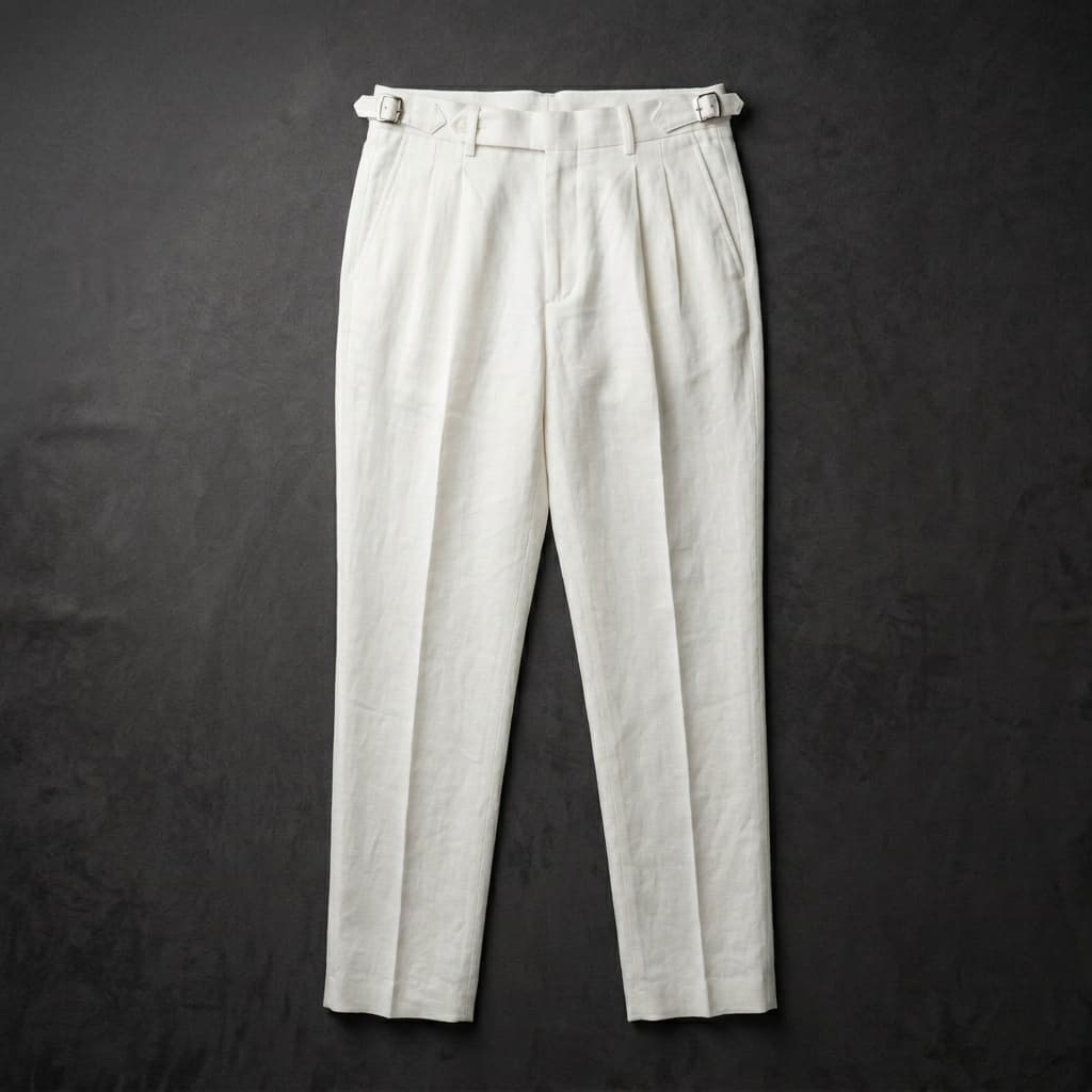 Men's Linen Double Pleat Side Buckle Turn-Up Cuff Trousers