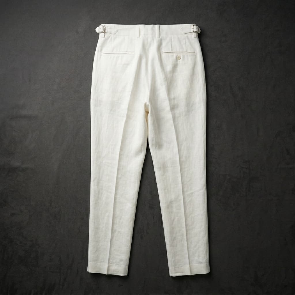 Men's Linen Double Pleat Side Buckle Turn-Up Cuff Trousers