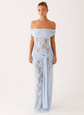 Women's Off Shoulder Lace Maxi Dress with Wrap Tie Waist