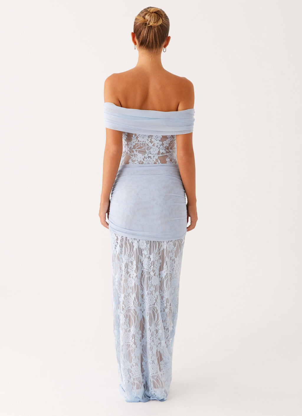 Women's Off Shoulder Lace Maxi Dress with Wrap Tie Waist