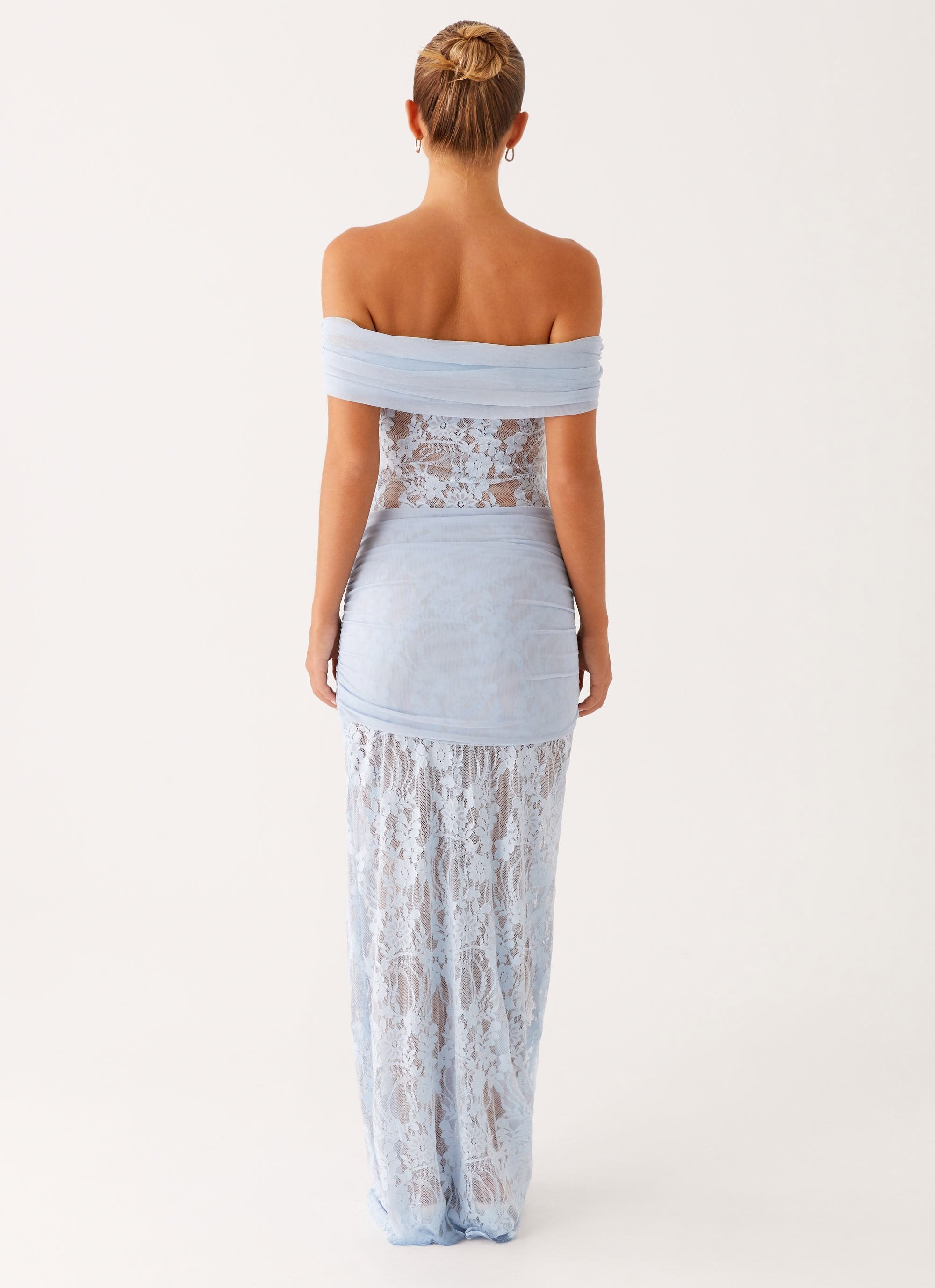 Women's Off Shoulder Lace Maxi Dress with Wrap Tie Waist