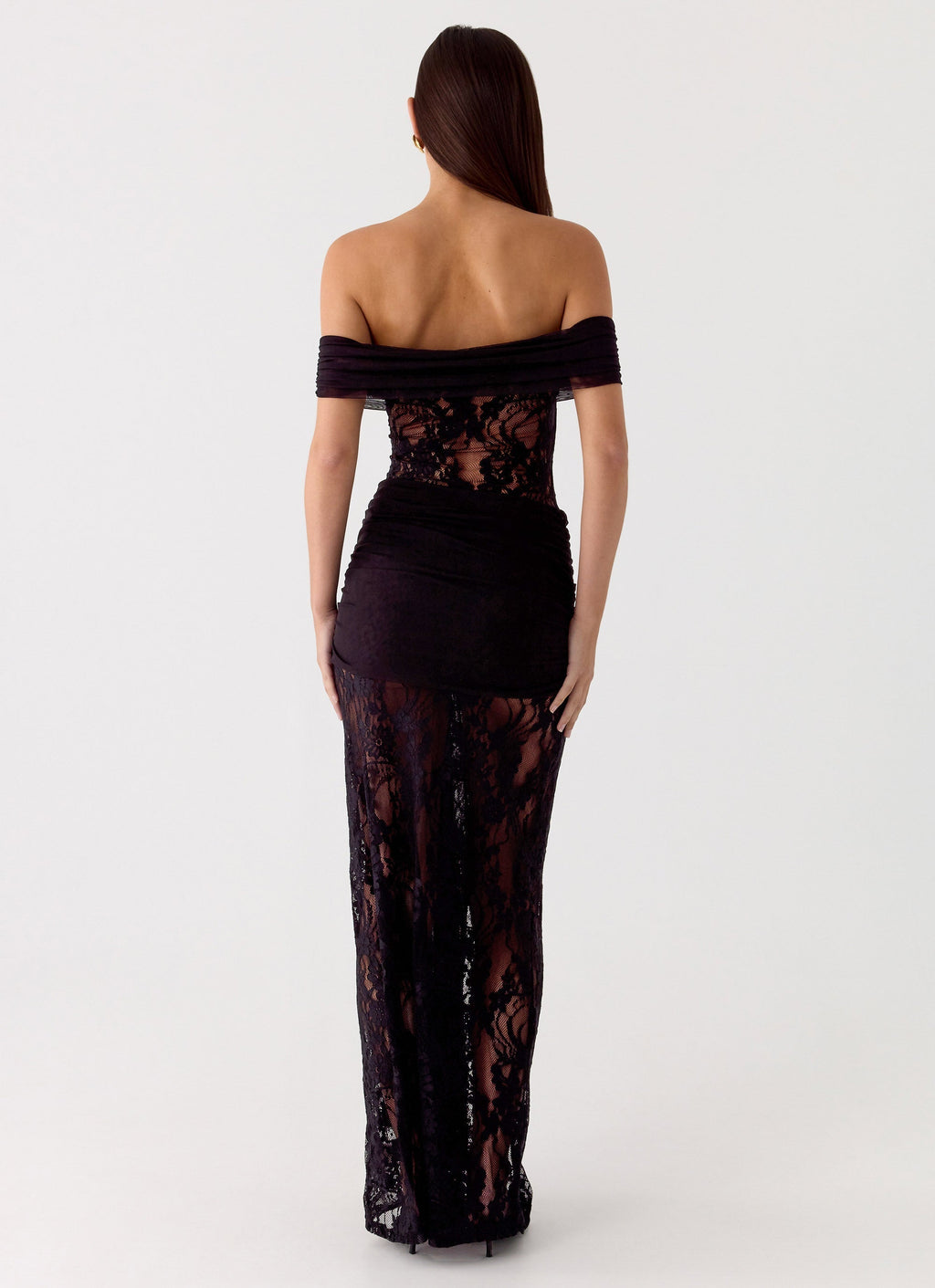 Women's Off Shoulder Lace Maxi Dress with Wrap Tie Waist