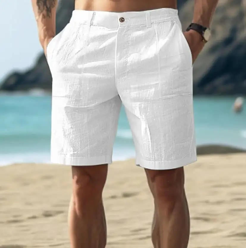 Men's Linen Drawstring Relaxed Fit Knee Length Shorts