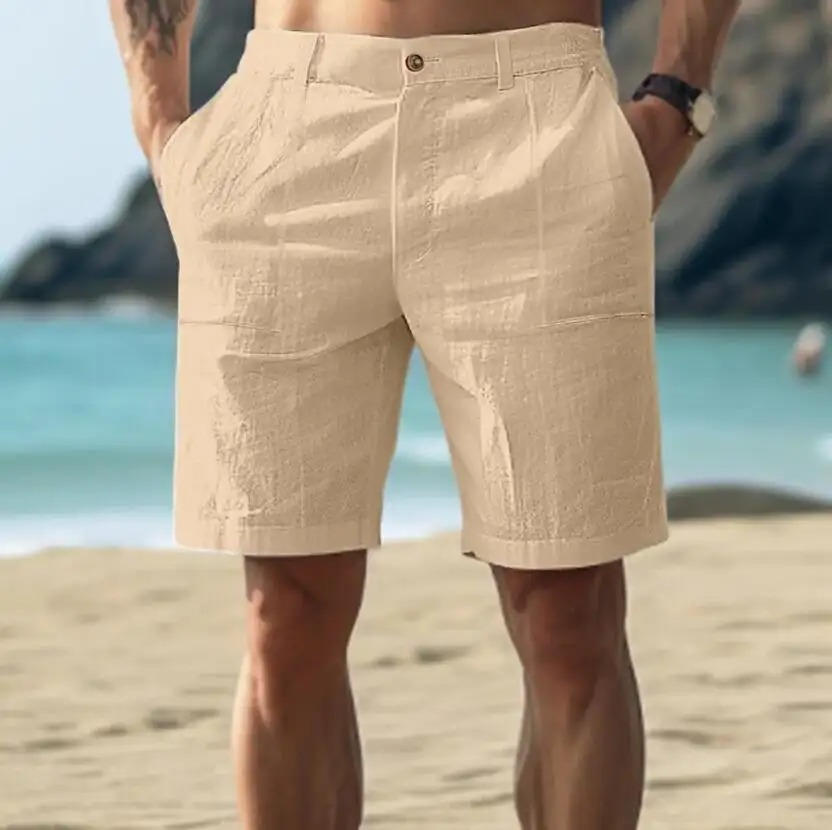Men's Linen Drawstring Relaxed Fit Knee Length Shorts