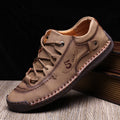 Men's Leather Casual Lace-Up Shoes with Contrast Stitching