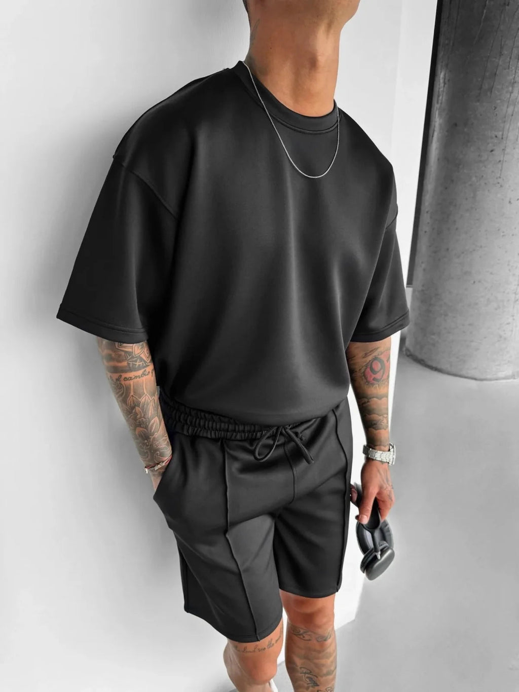 Men's Oversized Short Sleeve T-Shirt Drawstring Shorts Set