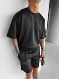 Men's Oversized Short Sleeve T-Shirt Drawstring Shorts Set