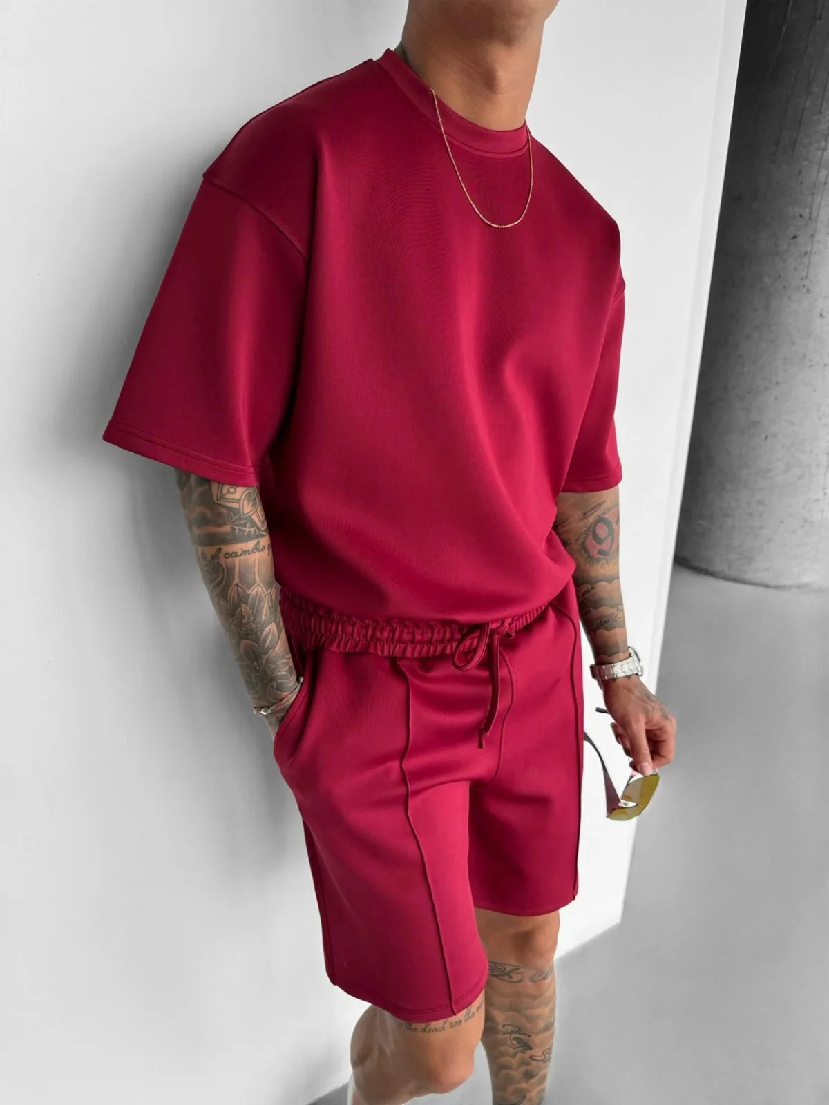 Men's Oversized Short Sleeve T-Shirt Drawstring Shorts Set